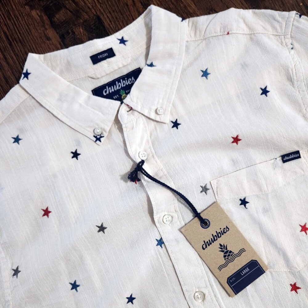Chubbies NWT The All Stars No Stripes (Resort Weave Friday Shirt) s/s button up